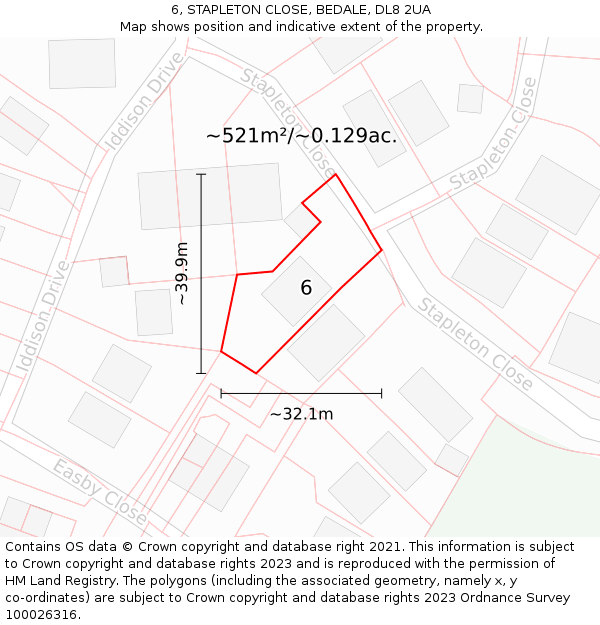 6, STAPLETON CLOSE, BEDALE, DL8 2UA: Plot and title map