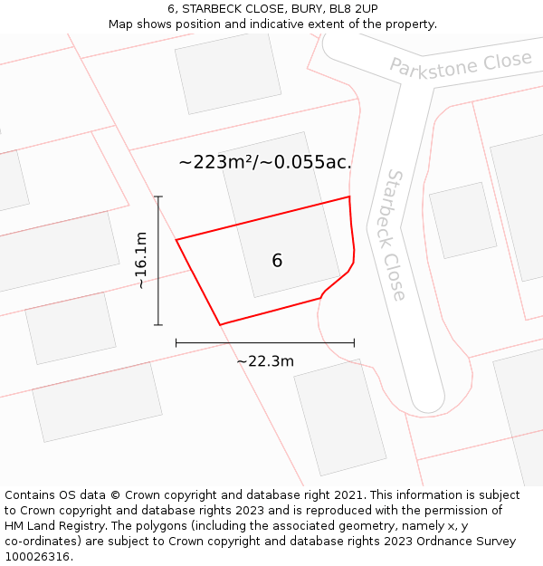 6, STARBECK CLOSE, BURY, BL8 2UP: Plot and title map
