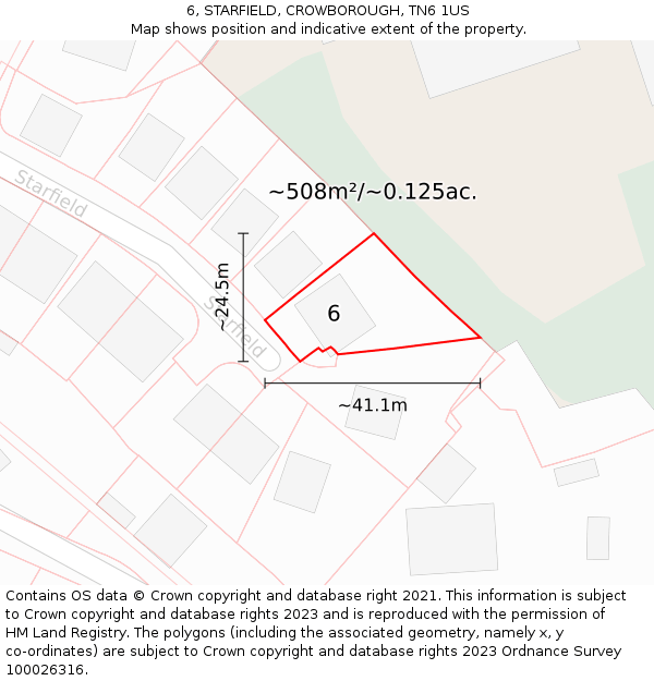 6, STARFIELD, CROWBOROUGH, TN6 1US: Plot and title map