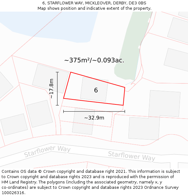 6, STARFLOWER WAY, MICKLEOVER, DERBY, DE3 0BS: Plot and title map