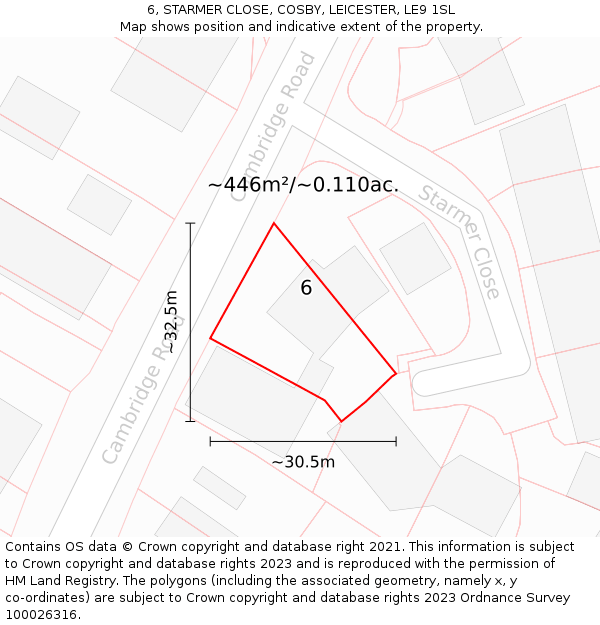 6, STARMER CLOSE, COSBY, LEICESTER, LE9 1SL: Plot and title map