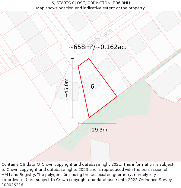 6, STARTS CLOSE, ORPINGTON, BR6 8NU: Plot and title map