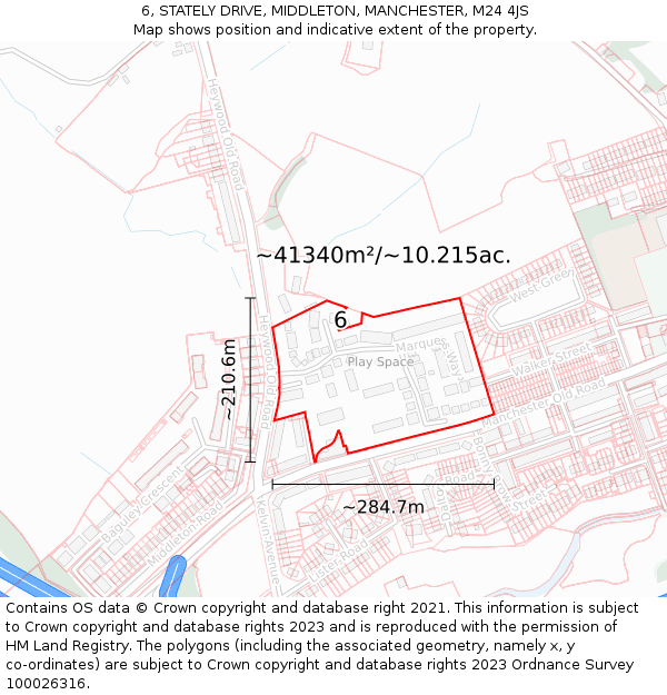 6, STATELY DRIVE, MIDDLETON, MANCHESTER, M24 4JS: Plot and title map