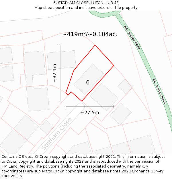 6, STATHAM CLOSE, LUTON, LU3 4EJ: Plot and title map