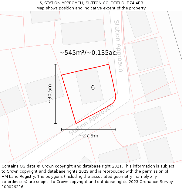 6, STATION APPROACH, SUTTON COLDFIELD, B74 4EB: Plot and title map