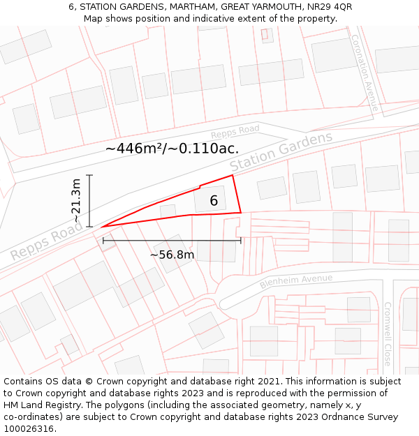 6, STATION GARDENS, MARTHAM, GREAT YARMOUTH, NR29 4QR: Plot and title map