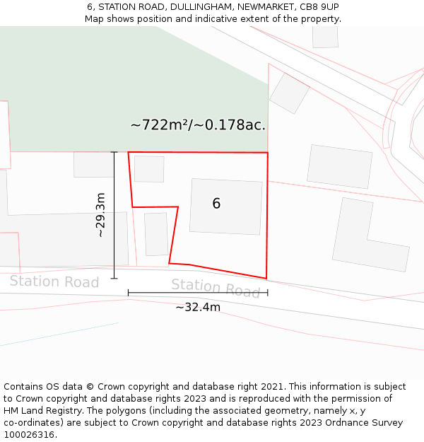 6, STATION ROAD, DULLINGHAM, NEWMARKET, CB8 9UP: Plot and title map