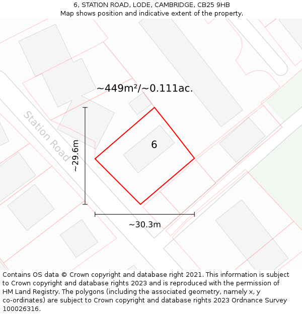 6, STATION ROAD, LODE, CAMBRIDGE, CB25 9HB: Plot and title map