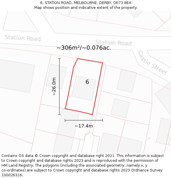 6, STATION ROAD, MELBOURNE, DERBY, DE73 8EA: Plot and title map
