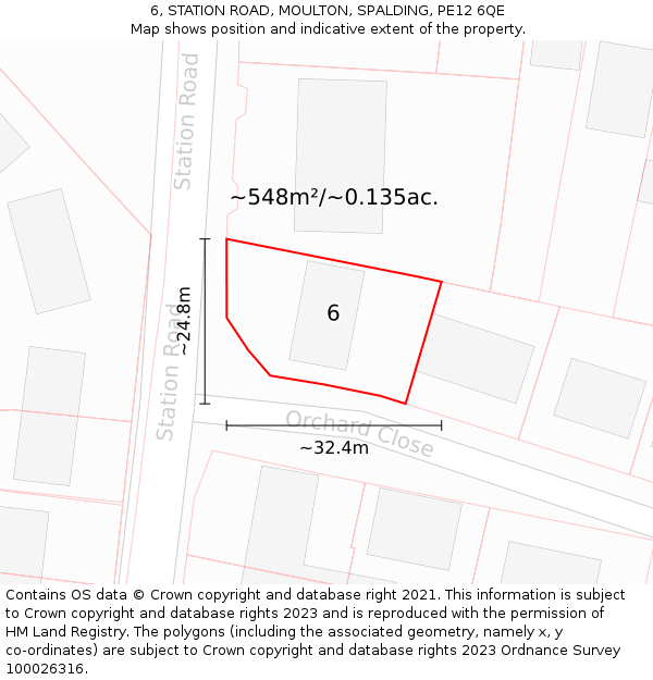 6, STATION ROAD, MOULTON, SPALDING, PE12 6QE: Plot and title map