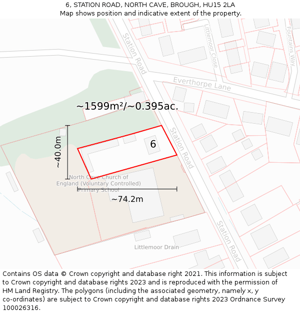 6, STATION ROAD, NORTH CAVE, BROUGH, HU15 2LA: Plot and title map