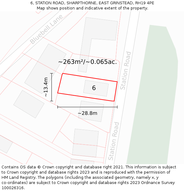 6, STATION ROAD, SHARPTHORNE, EAST GRINSTEAD, RH19 4PE: Plot and title map