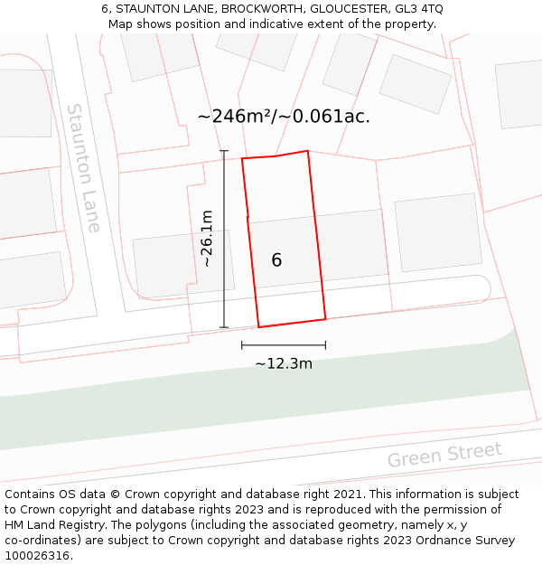 6, STAUNTON LANE, BROCKWORTH, GLOUCESTER, GL3 4TQ: Plot and title map