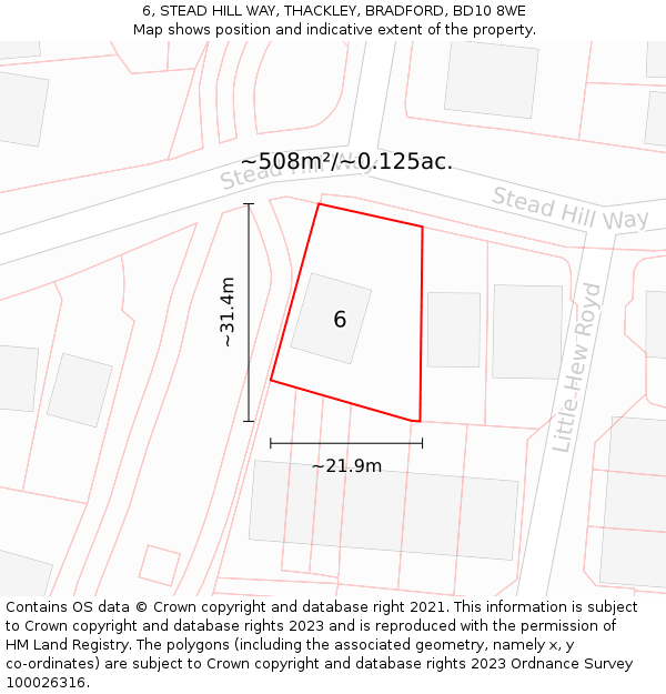 6, STEAD HILL WAY, THACKLEY, BRADFORD, BD10 8WE: Plot and title map