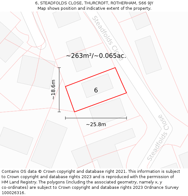 6, STEADFOLDS CLOSE, THURCROFT, ROTHERHAM, S66 9JY: Plot and title map