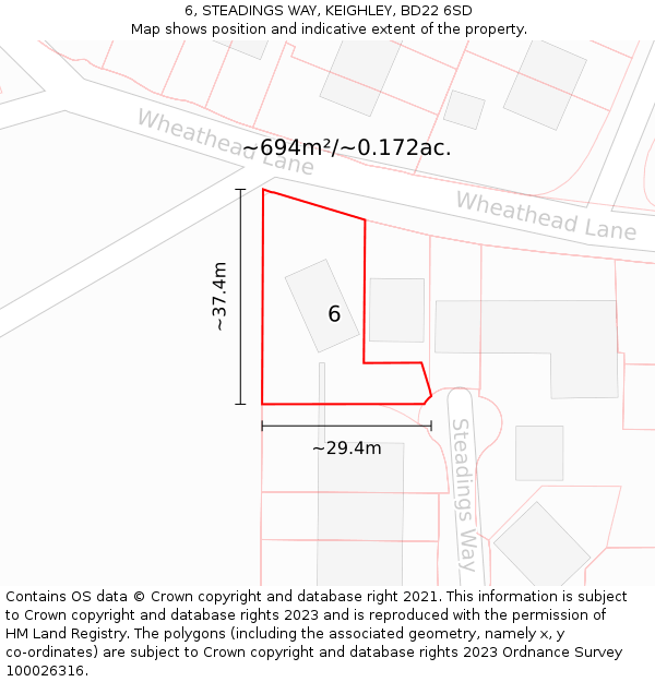6, STEADINGS WAY, KEIGHLEY, BD22 6SD: Plot and title map