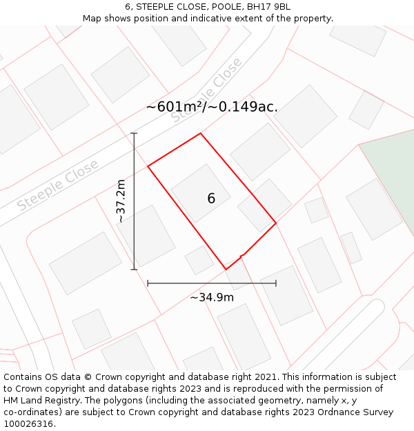 6, STEEPLE CLOSE, POOLE, BH17 9BL: Plot and title map
