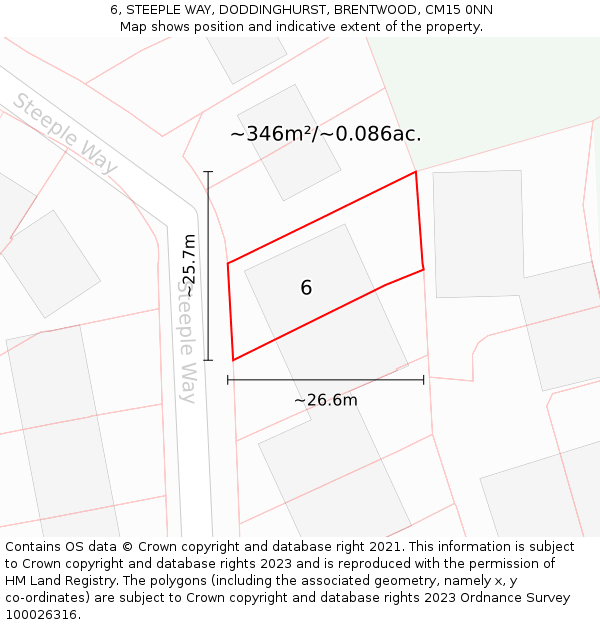 6, STEEPLE WAY, DODDINGHURST, BRENTWOOD, CM15 0NN: Plot and title map