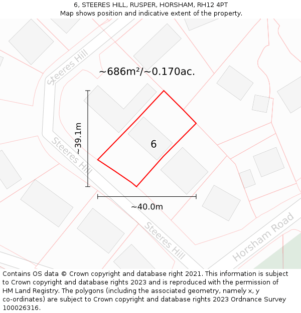 6, STEERES HILL, RUSPER, HORSHAM, RH12 4PT: Plot and title map
