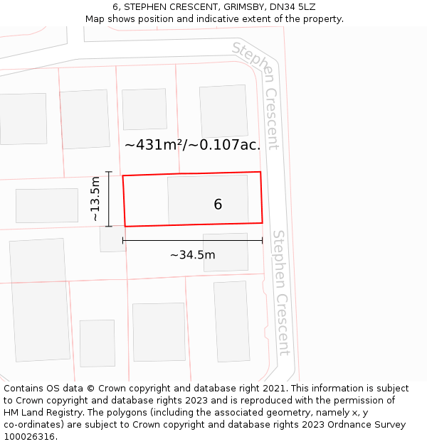 6, STEPHEN CRESCENT, GRIMSBY, DN34 5LZ: Plot and title map