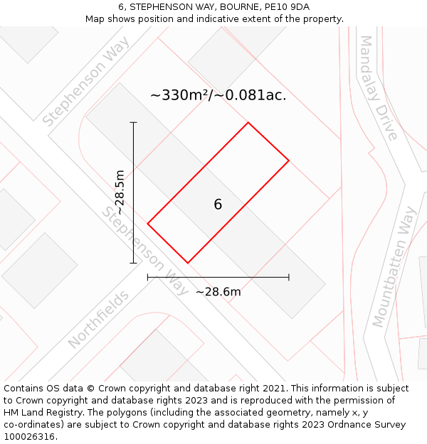 6, STEPHENSON WAY, BOURNE, PE10 9DA: Plot and title map