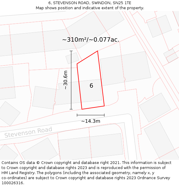 6, STEVENSON ROAD, SWINDON, SN25 1TE: Plot and title map