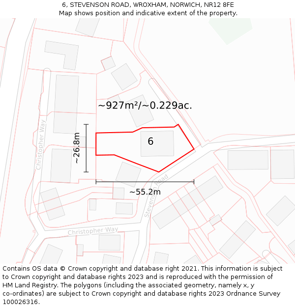 6, STEVENSON ROAD, WROXHAM, NORWICH, NR12 8FE: Plot and title map