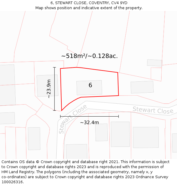6, STEWART CLOSE, COVENTRY, CV4 9YD: Plot and title map