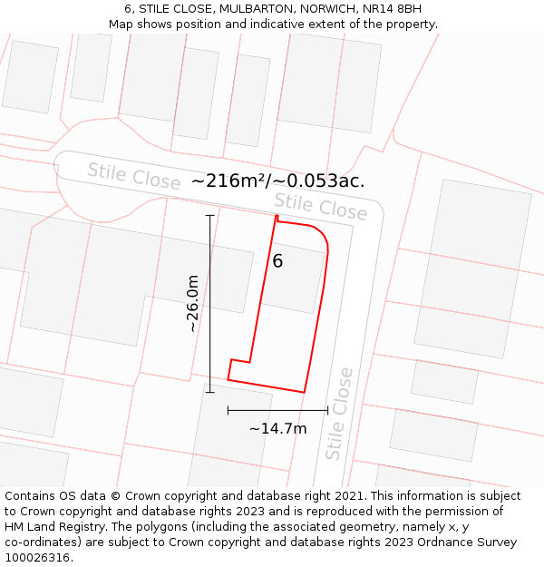 6, STILE CLOSE, MULBARTON, NORWICH, NR14 8BH: Plot and title map