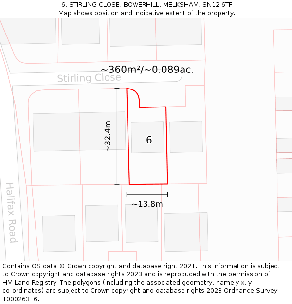 6, STIRLING CLOSE, BOWERHILL, MELKSHAM, SN12 6TF: Plot and title map