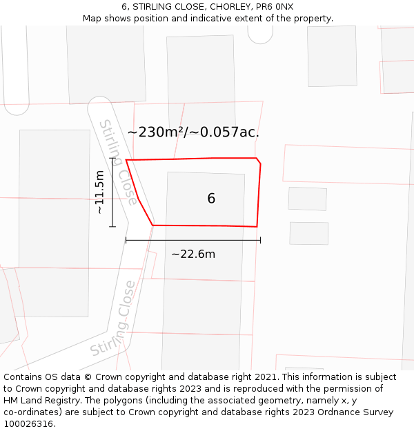 6, STIRLING CLOSE, CHORLEY, PR6 0NX: Plot and title map
