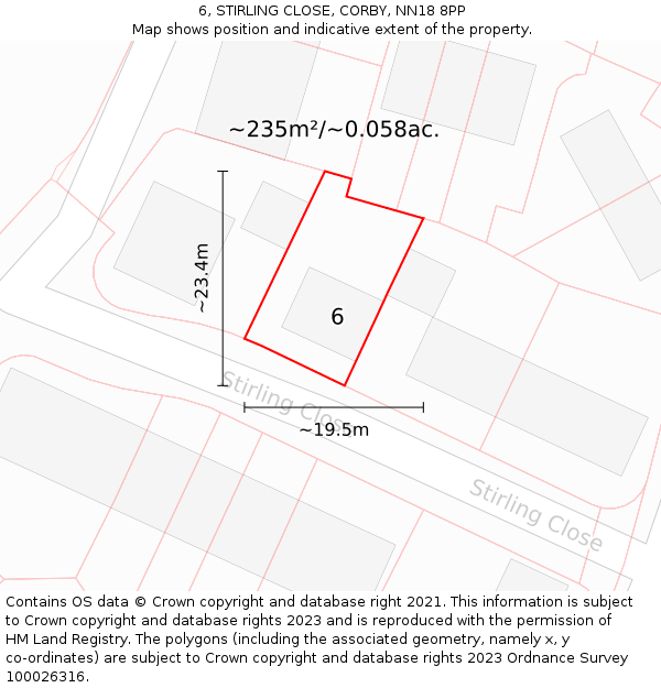 6, STIRLING CLOSE, CORBY, NN18 8PP: Plot and title map