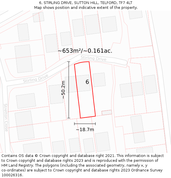 6, STIRLING DRIVE, SUTTON HILL, TELFORD, TF7 4LT: Plot and title map