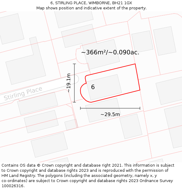 6, STIRLING PLACE, WIMBORNE, BH21 1GX: Plot and title map