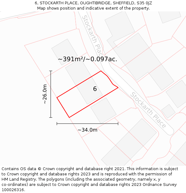 6, STOCKARTH PLACE, OUGHTIBRIDGE, SHEFFIELD, S35 0JZ: Plot and title map