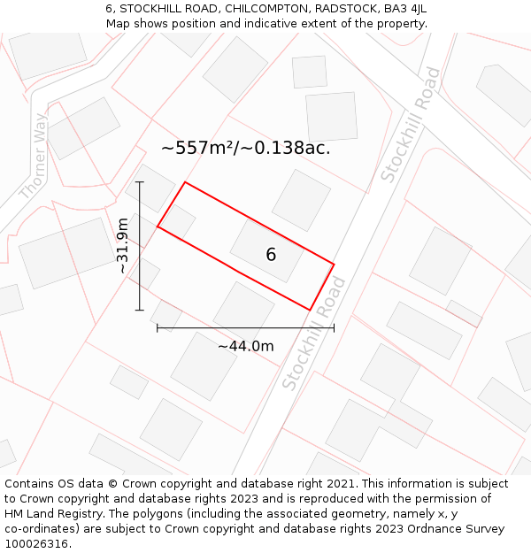 6, STOCKHILL ROAD, CHILCOMPTON, RADSTOCK, BA3 4JL: Plot and title map