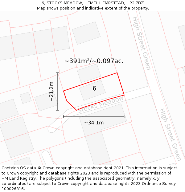 6, STOCKS MEADOW, HEMEL HEMPSTEAD, HP2 7BZ: Plot and title map