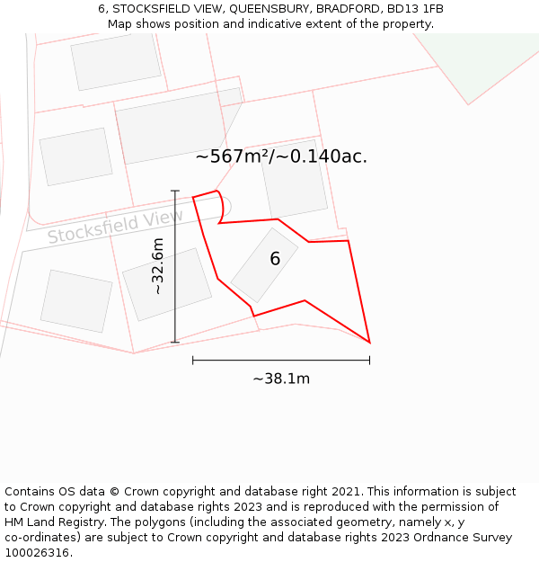 6, STOCKSFIELD VIEW, QUEENSBURY, BRADFORD, BD13 1FB: Plot and title map