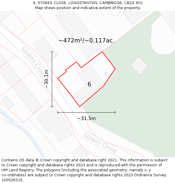 6, STOKES CLOSE, LONGSTANTON, CAMBRIDGE, CB24 3FG: Plot and title map