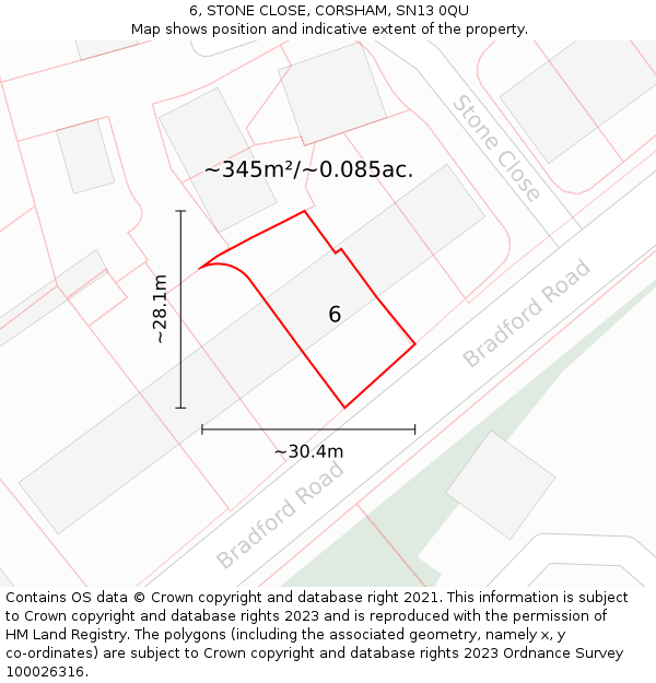 6, STONE CLOSE, CORSHAM, SN13 0QU: Plot and title map