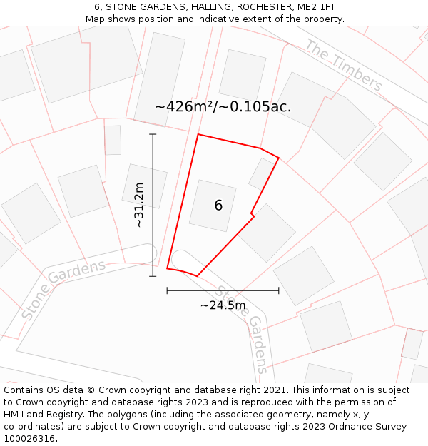 6, STONE GARDENS, HALLING, ROCHESTER, ME2 1FT: Plot and title map