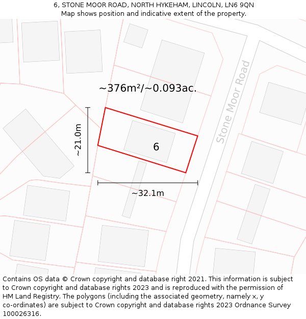 6, STONE MOOR ROAD, NORTH HYKEHAM, LINCOLN, LN6 9QN: Plot and title map