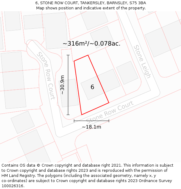 6, STONE ROW COURT, TANKERSLEY, BARNSLEY, S75 3BA: Plot and title map