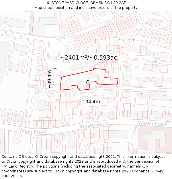 6, STONE YARD CLOSE, ORMSKIRK, L39 2AF: Plot and title map