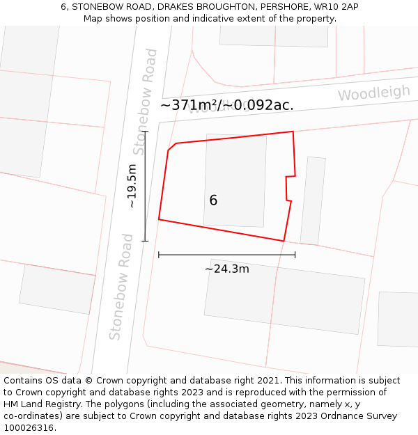 6, STONEBOW ROAD, DRAKES BROUGHTON, PERSHORE, WR10 2AP: Plot and title map