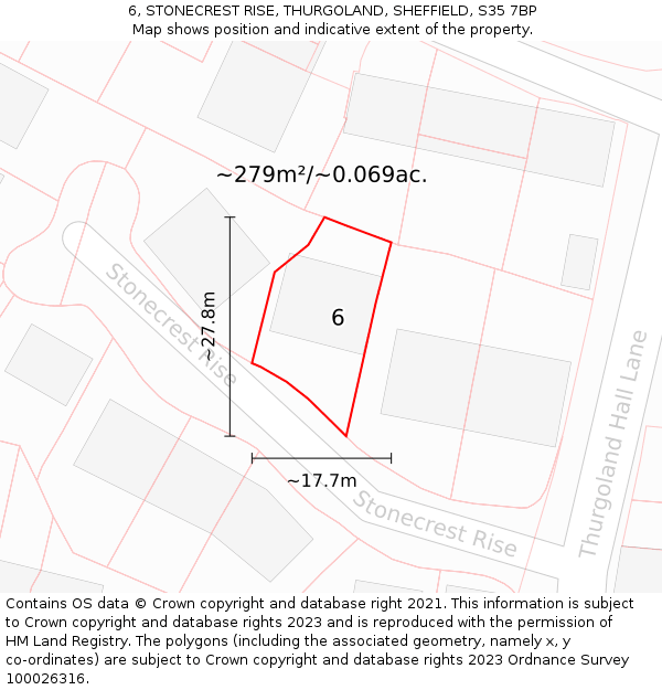 6, STONECREST RISE, THURGOLAND, SHEFFIELD, S35 7BP: Plot and title map