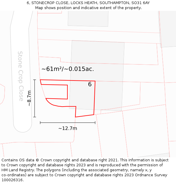 6, STONECROP CLOSE, LOCKS HEATH, SOUTHAMPTON, SO31 6AY: Plot and title map