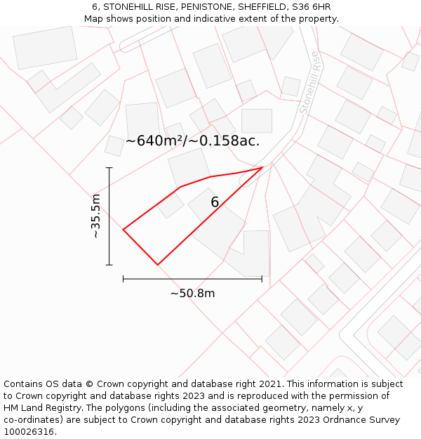 6, STONEHILL RISE, PENISTONE, SHEFFIELD, S36 6HR: Plot and title map
