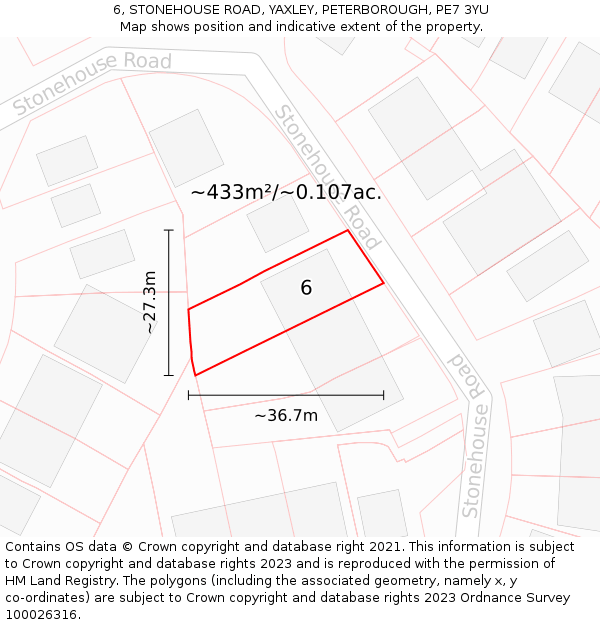 6, STONEHOUSE ROAD, YAXLEY, PETERBOROUGH, PE7 3YU: Plot and title map