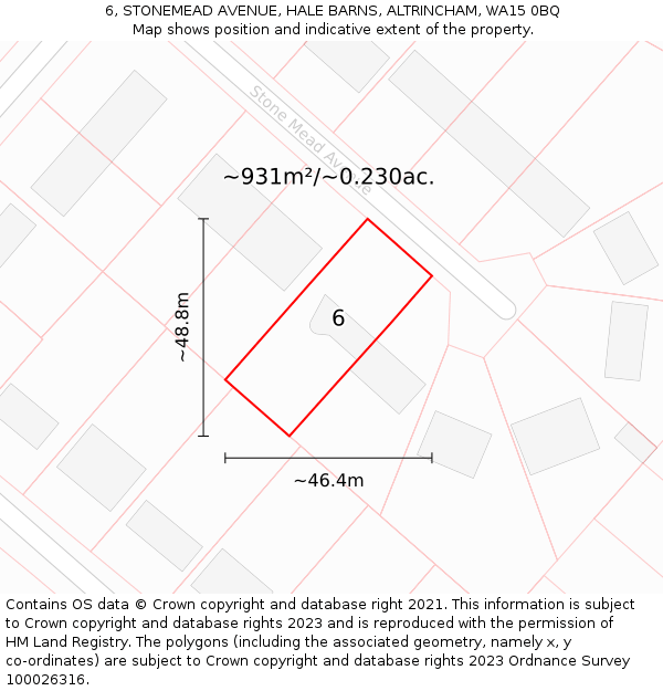 6, STONEMEAD AVENUE, HALE BARNS, ALTRINCHAM, WA15 0BQ: Plot and title map